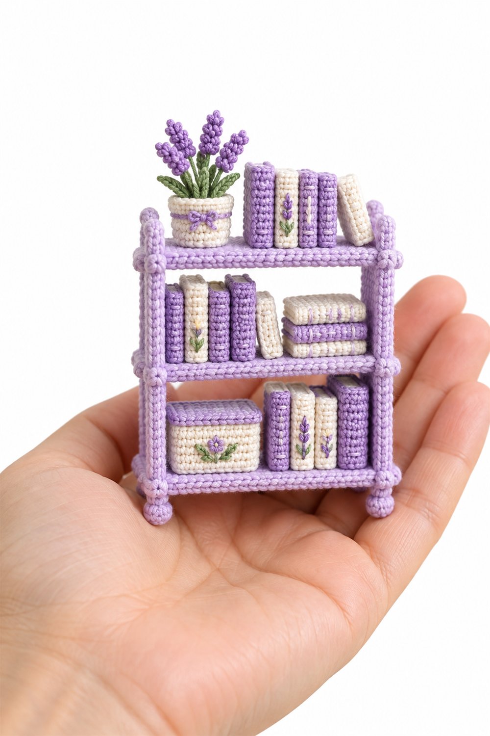 Lavender And White Bookshelf With Books - Crochet Pattern