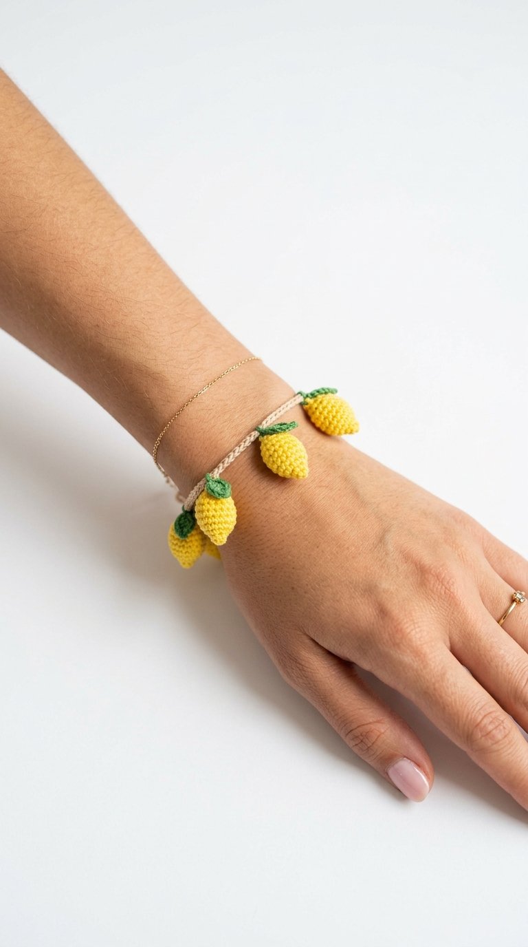 Lemon Crochet Bracelet On Wrist - Crochet Pattern