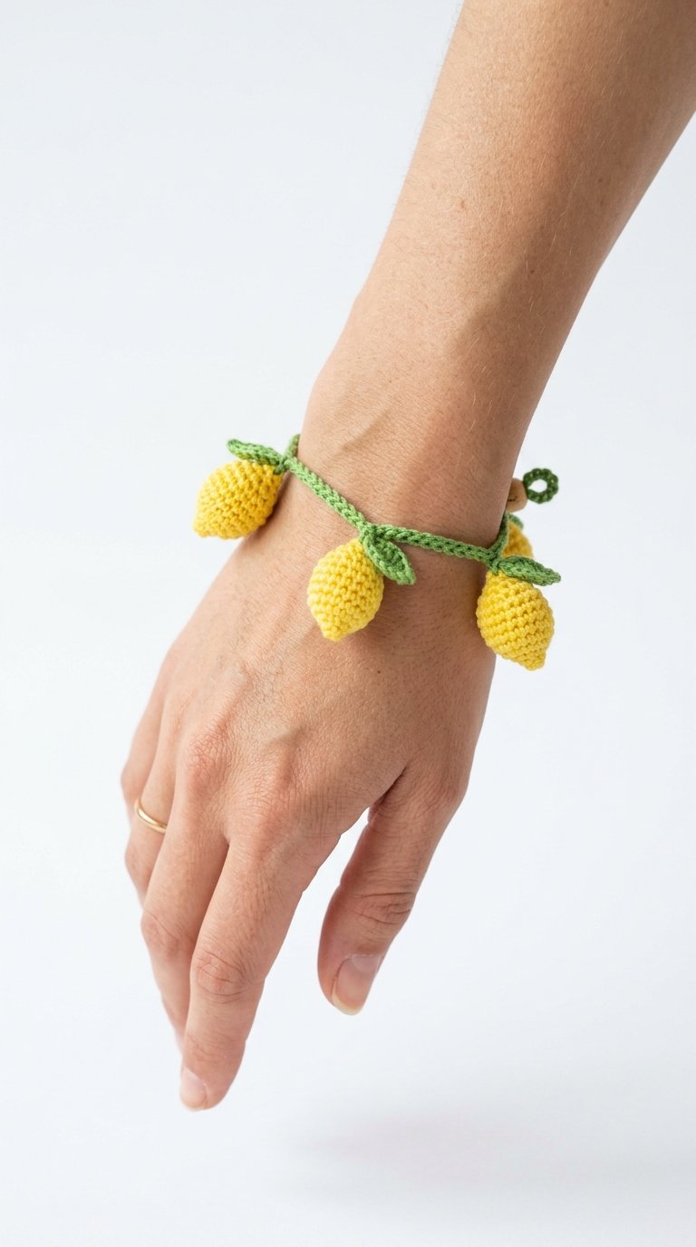 Lemon Crochet Bracelet On Wrist - Crochet Pattern