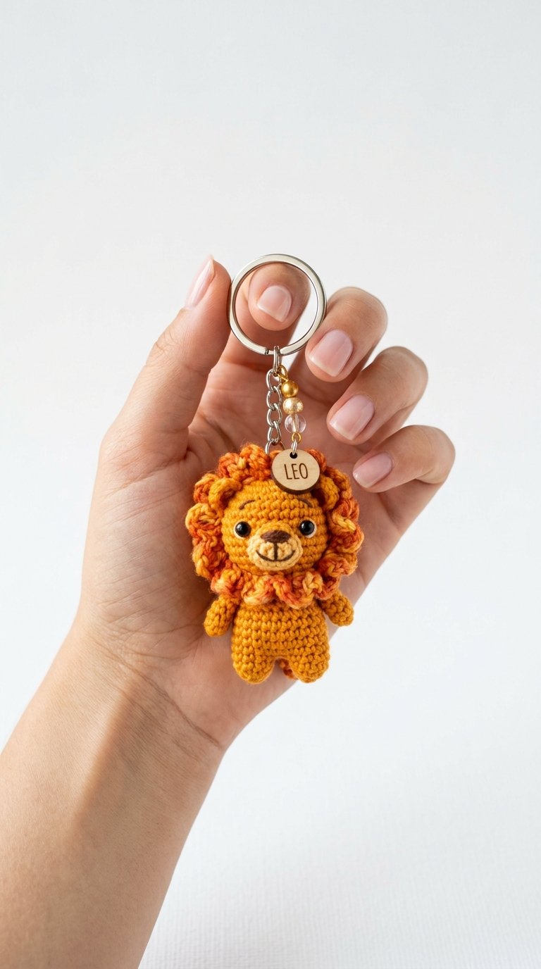 Leo Crochet Keychain In Hand - Step by Step
