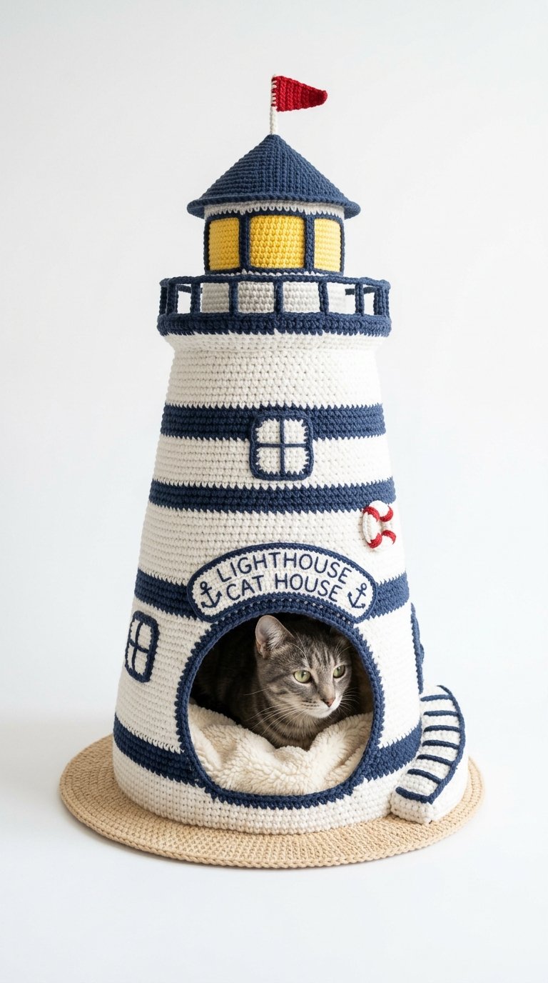 Crochet Lighthouse Crochet Cat House - Pattern
