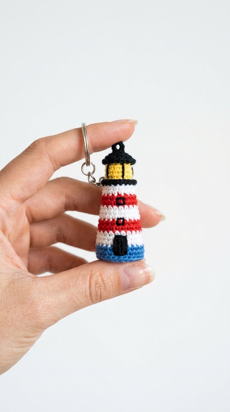 Lighthouse Crochet Keychain In Hand - Easy Crochet