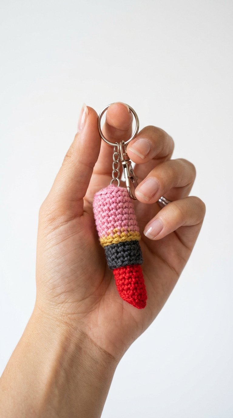 Lipstick Crochet Keychain In Hand - Crochet Pattern