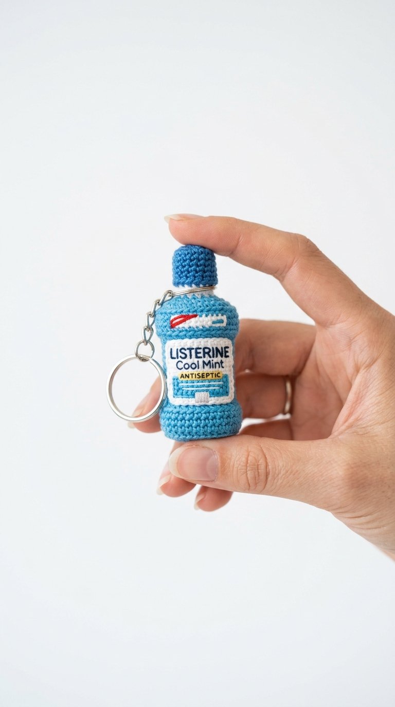 Listerine Bottle Crochet Keychain - Amigurumi Pattern