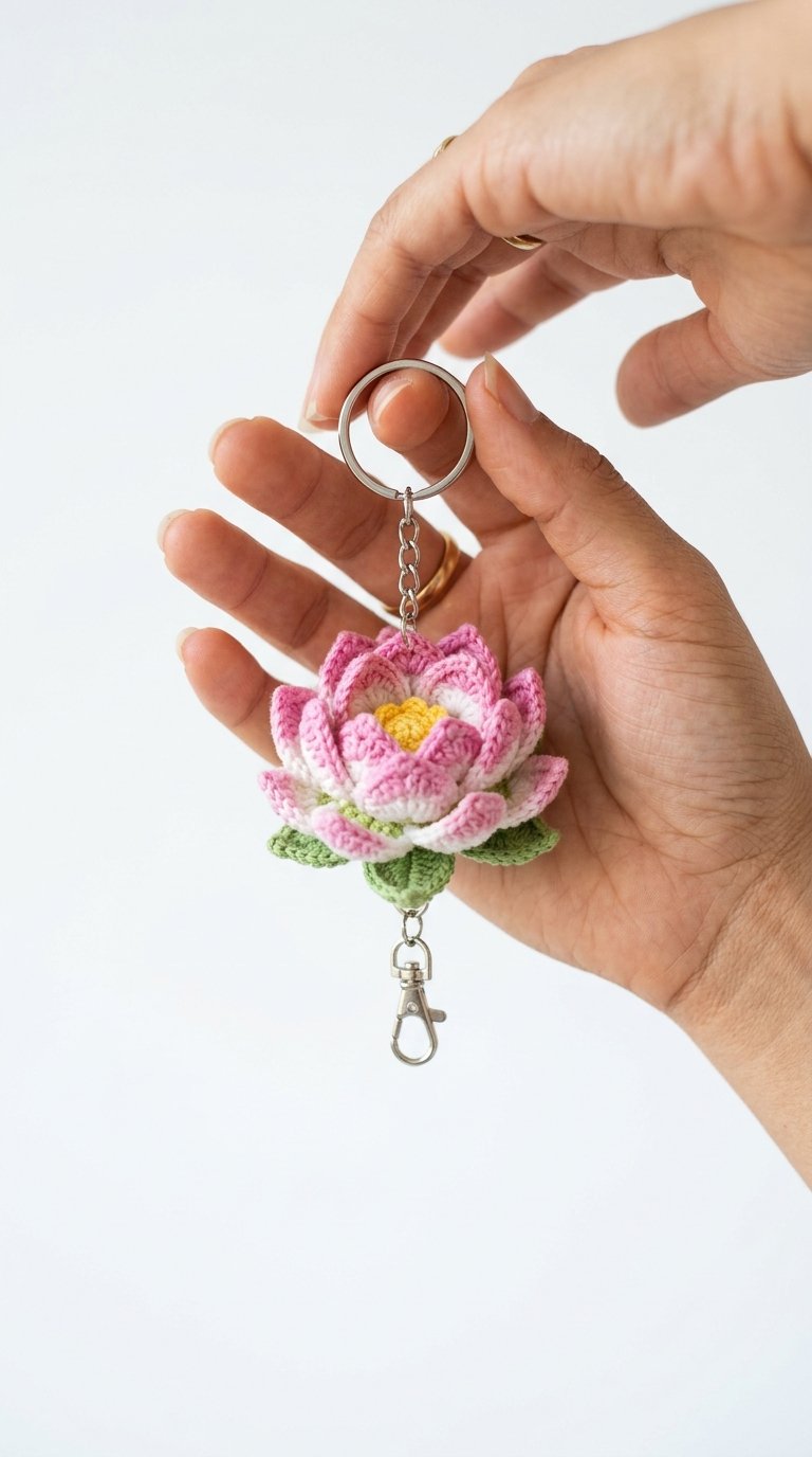 Crochet Lotus Crochet Keychain In Hand - Pattern