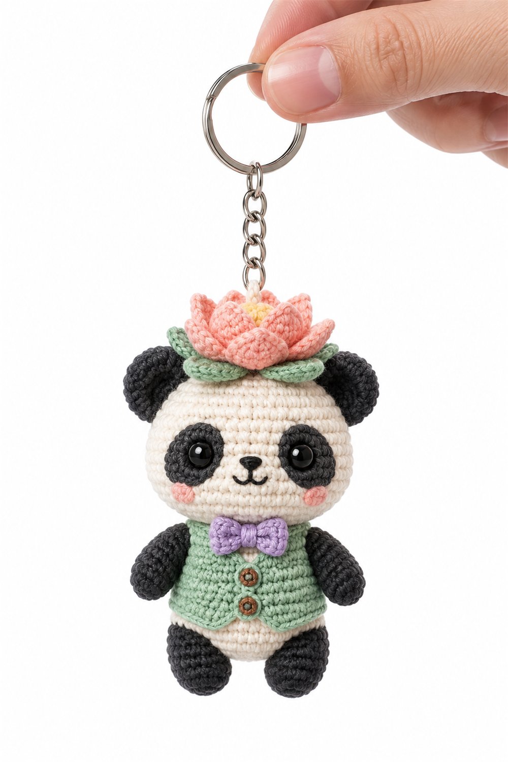 Lotus Panda Keychain - Handmade Pattern