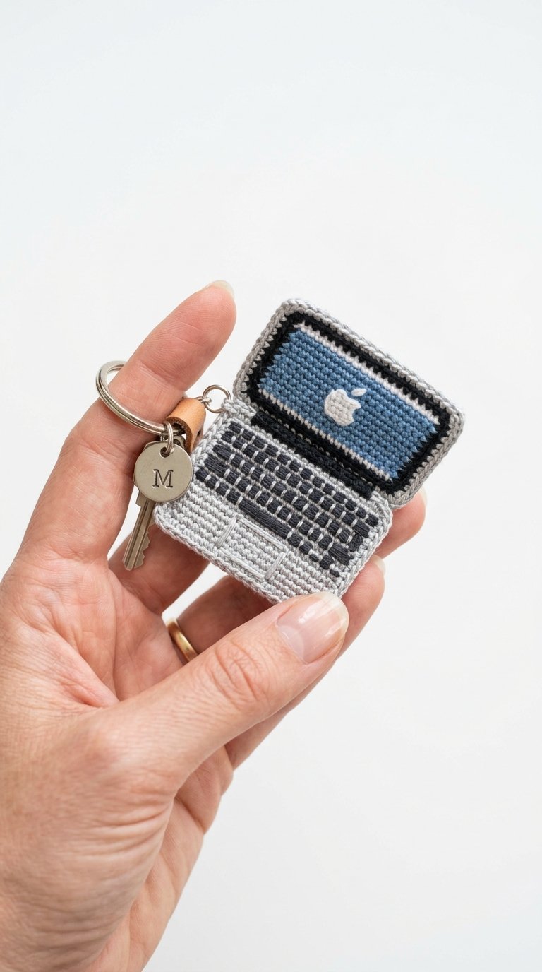 Macbook Crochet Keychain In Hand - Step by Step