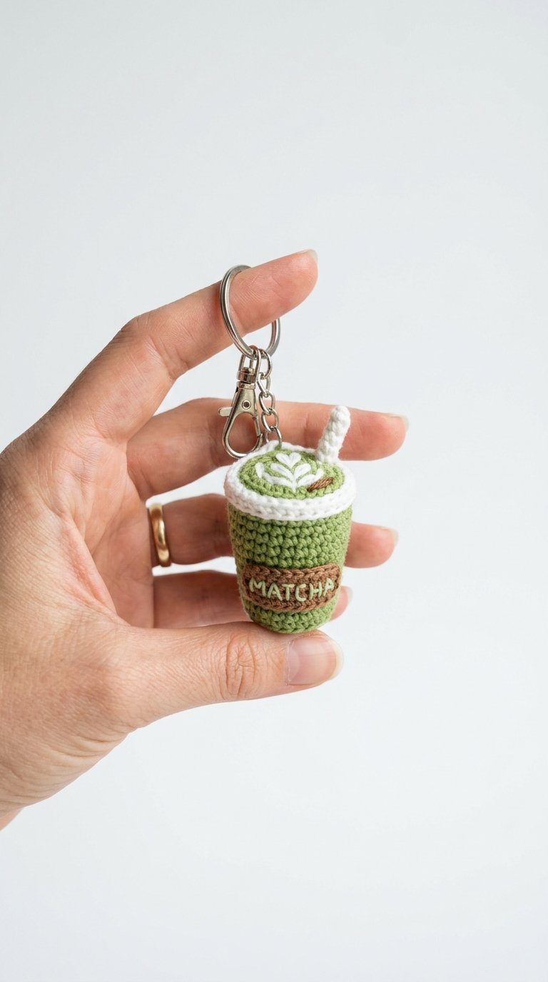 Matcha Latte Crochet Keychain - PDF Pattern