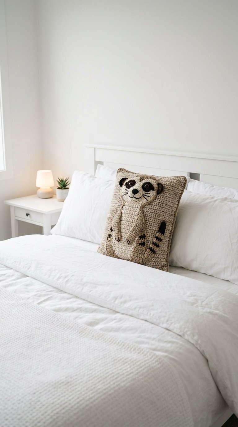 Meerkat Crochet Pillow On Bed - Amigurumi Pattern