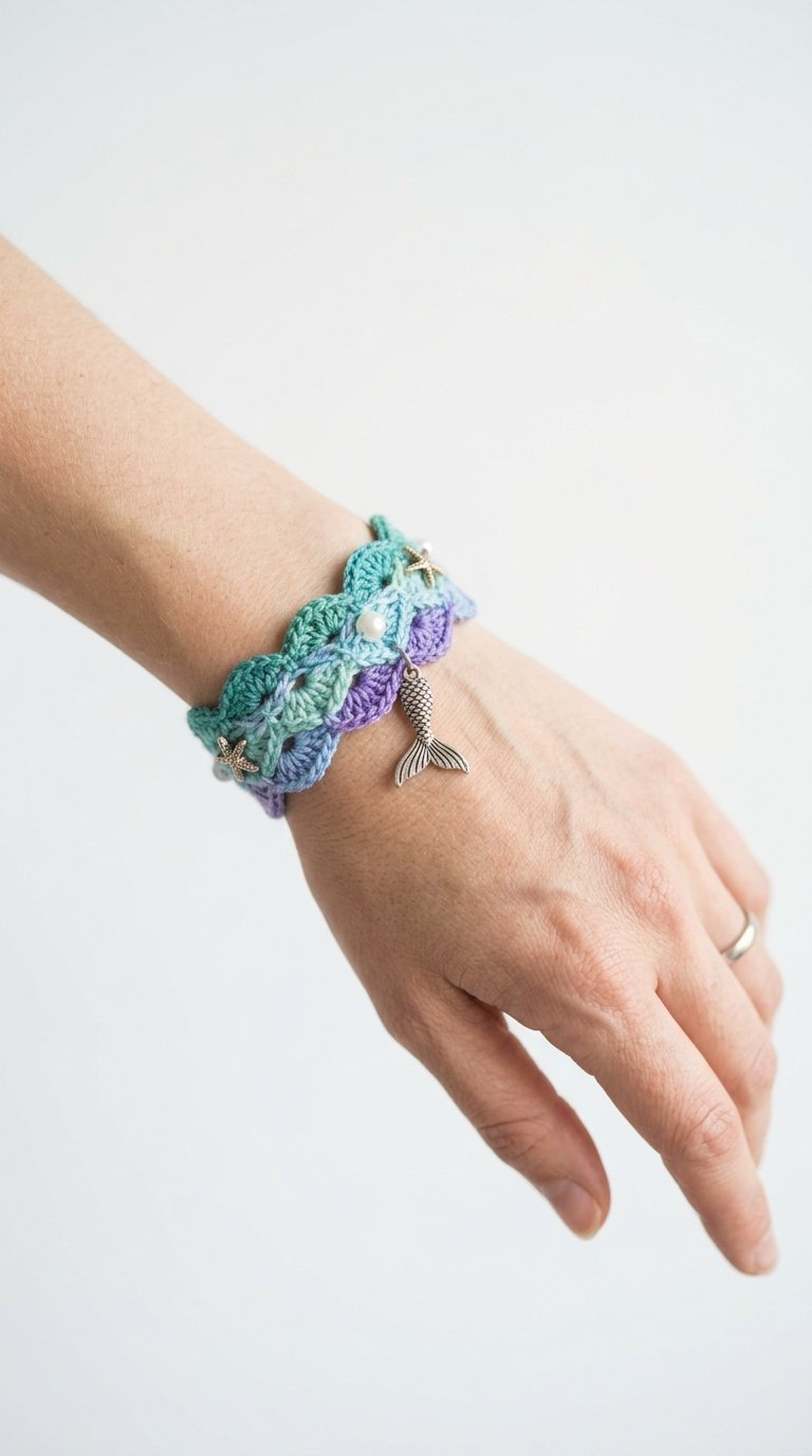 Mermaid Crochet Bracelet On Wrist - Handmade Pattern