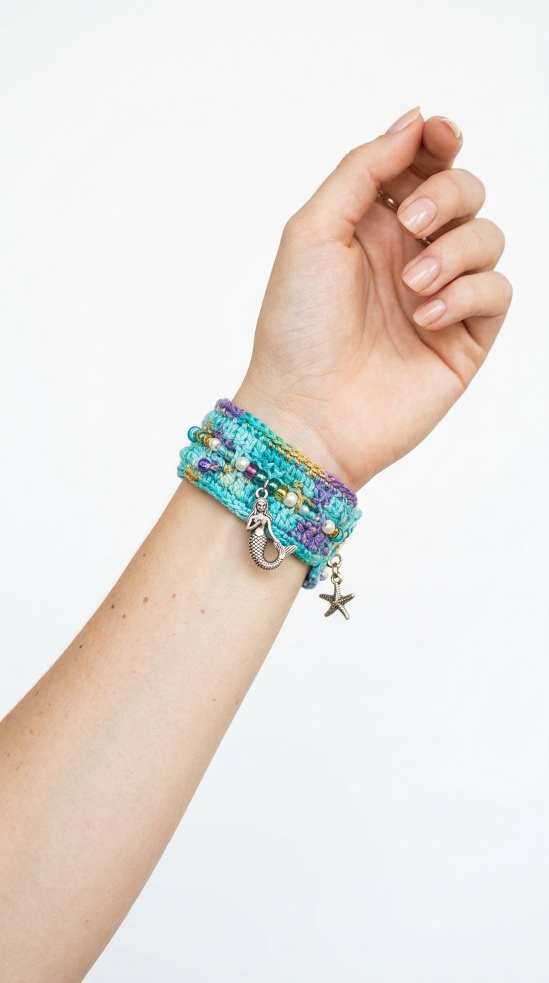 Mermaid Crochet Bracelet On Wrist - Handmade Pattern