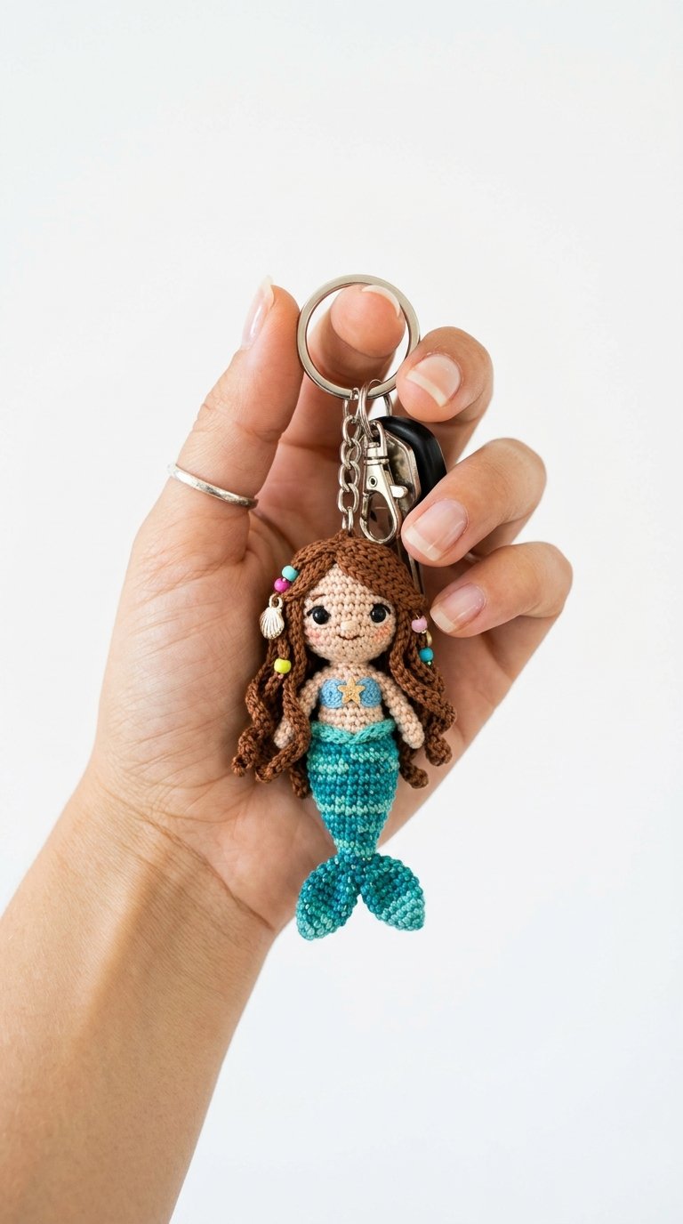 Mermaid Crochet Keychain In Hand - Easy Crochet