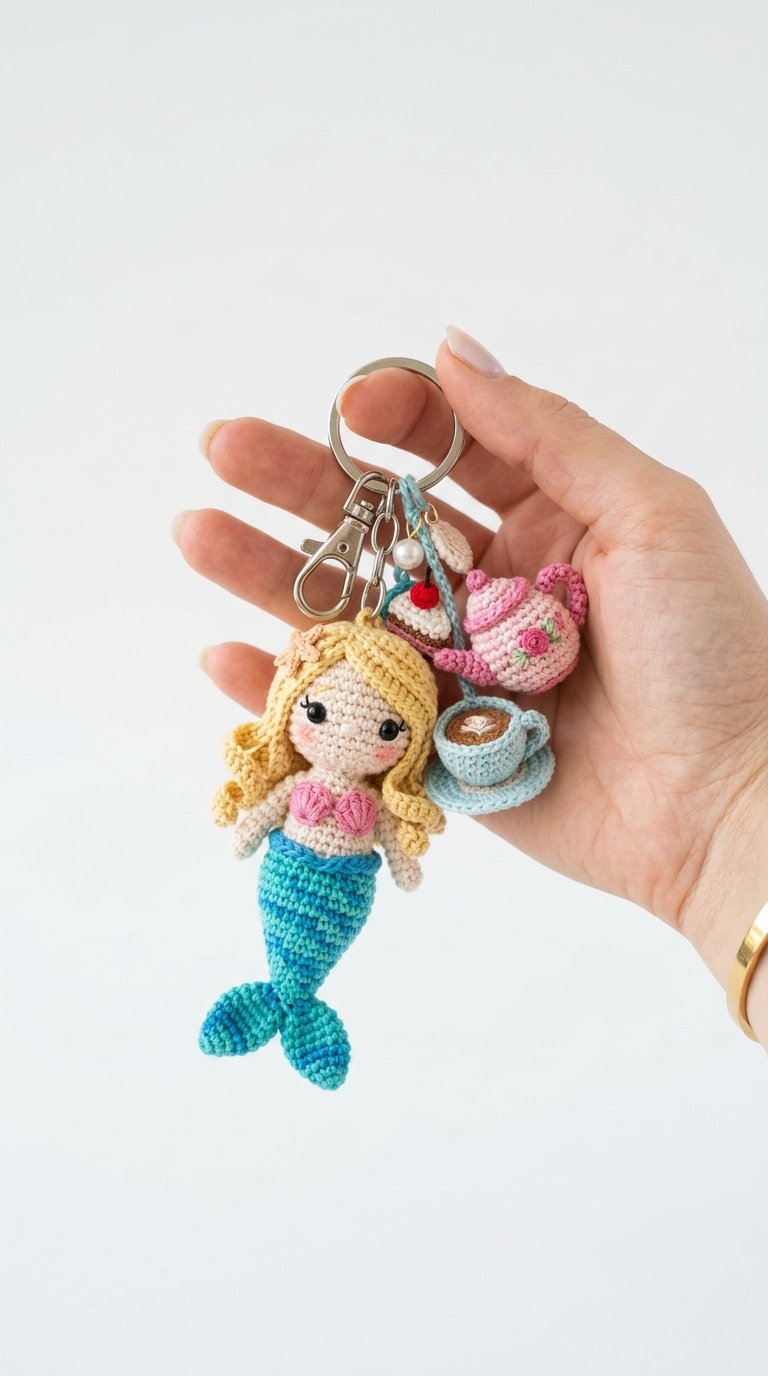 Mermaid Tea Party Crochet Keychain - PDF Pattern