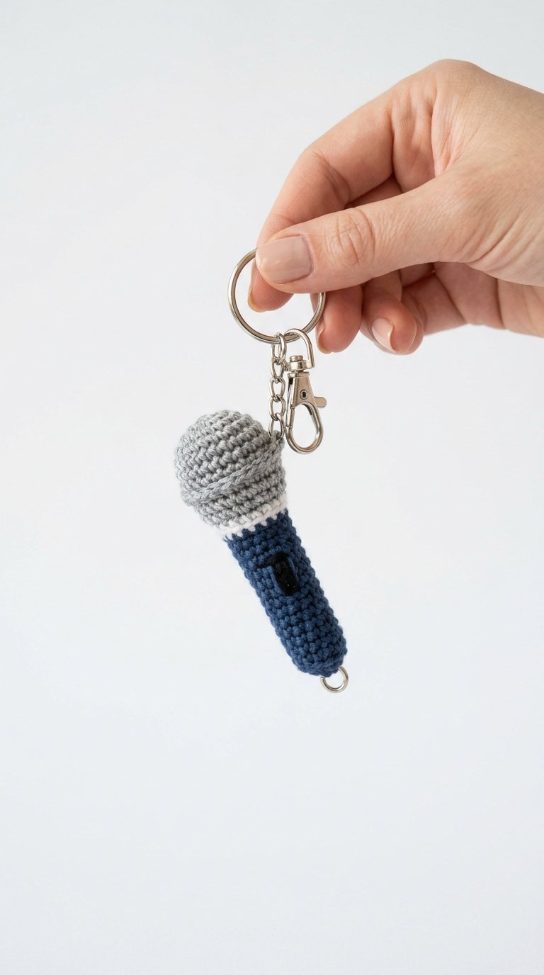 Microphone Crochet Keychain In Hand - Amigurumi Pattern