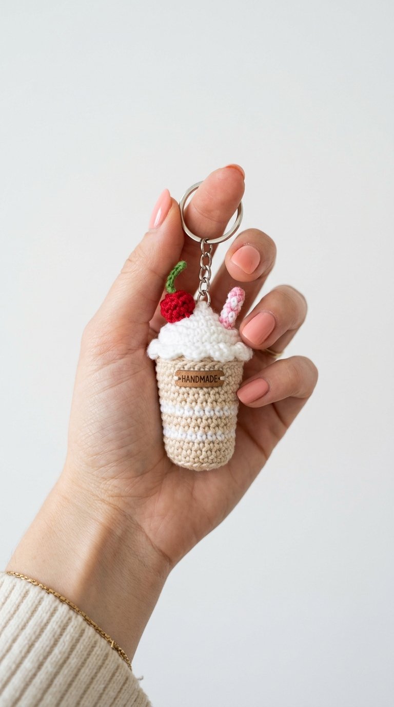 DIY Milkshake Crochet Keychain In Hand - Crochet Tutorial