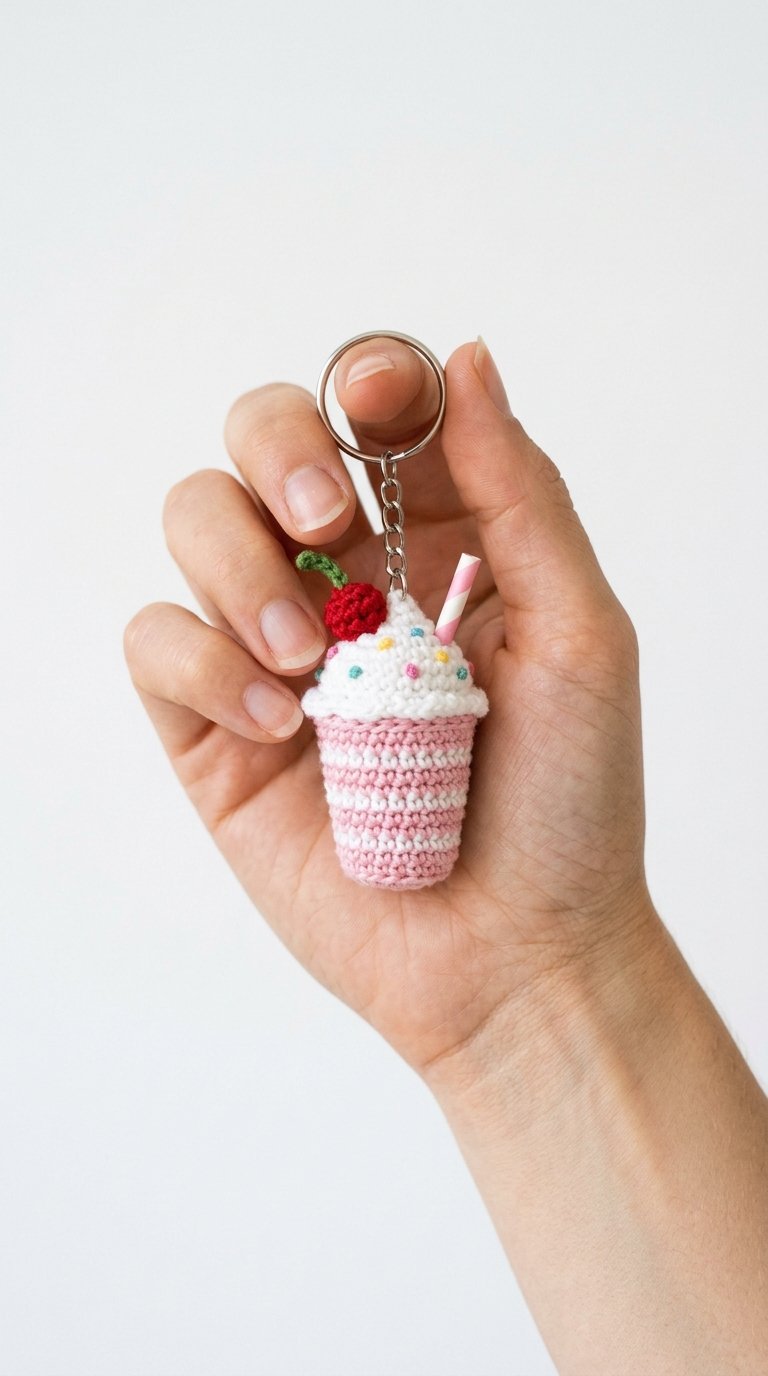DIY Milkshake Crochet Keychain In Hand - Crochet Tutorial