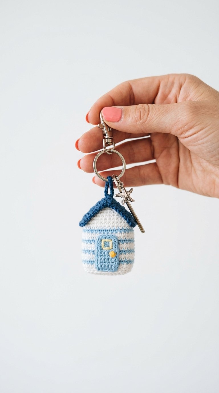 Mini Beach Hut Crochet Keychain - Amigurumi Pattern
