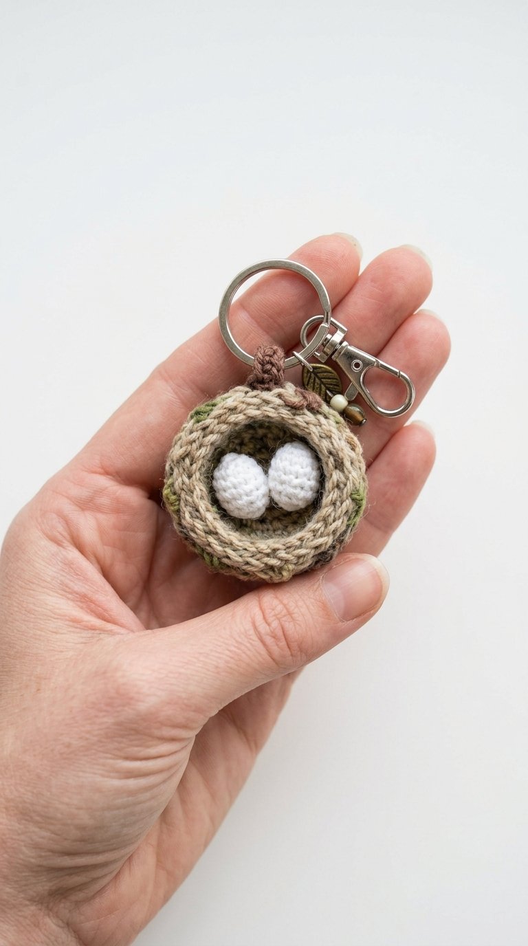 Mini Bird Nest Crochet Keychain - Step by Step