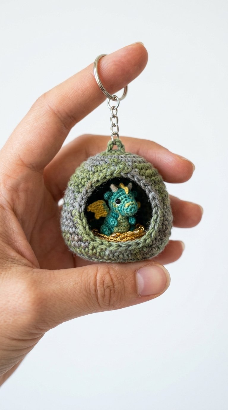 Mini Dragon Cave Crochet Keychain - Amigurumi Pattern