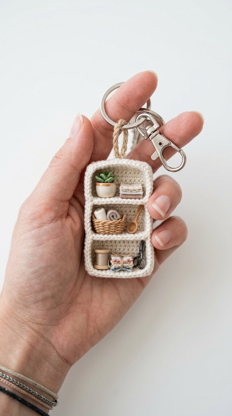 Mini Fabric Shelf Crochet Keychain - Handmade Pattern