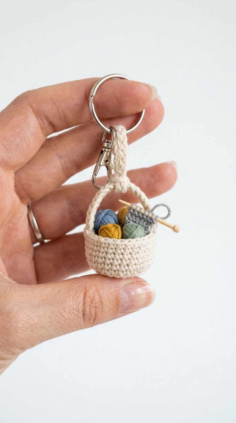 Mini Knitting Basket Keychain - Step by Step