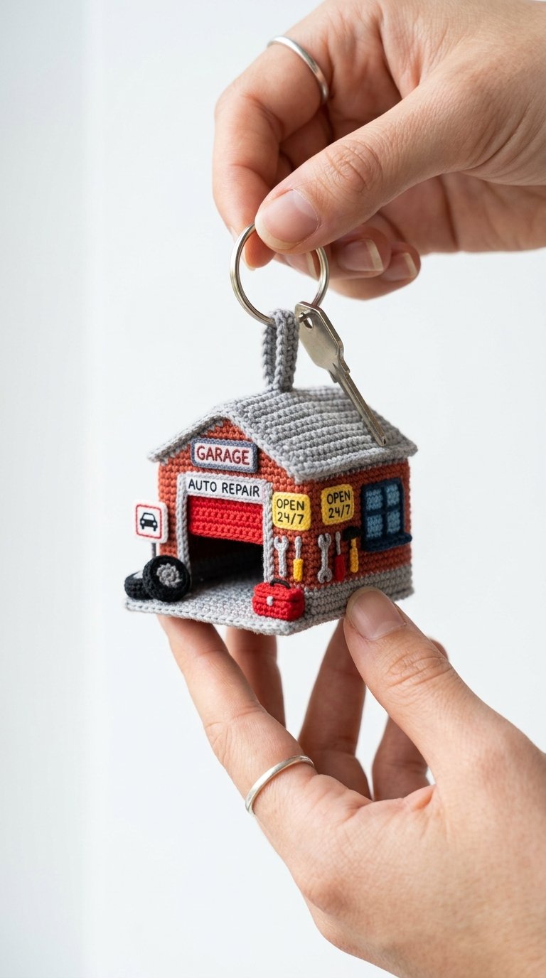 DIY Mini Mechanic Garage Crochet Key - Crochet Tutorial