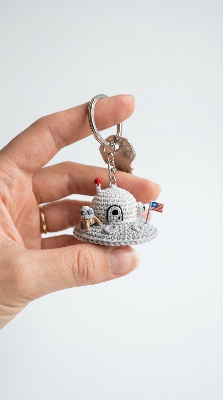Mini Moon Base Crochet Keychain - Handmade Pattern