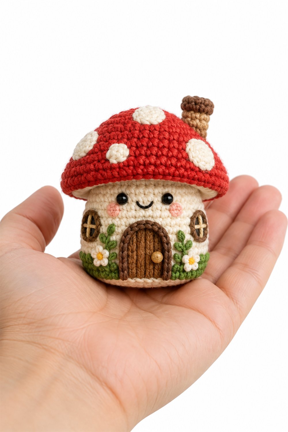 Mini Mushroom House With Door And Face - Crochet Pattern