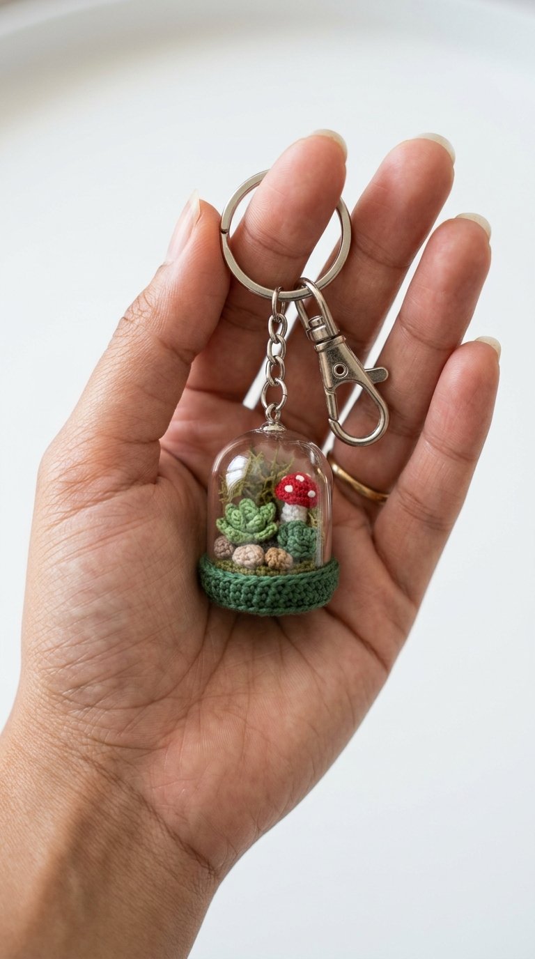 Mini Terrarium Crochet Keychain - PDF Pattern
