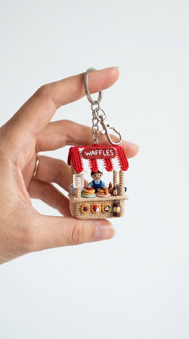 DIY Mini Waffle Keychain In Hand - Crochet Tutorial