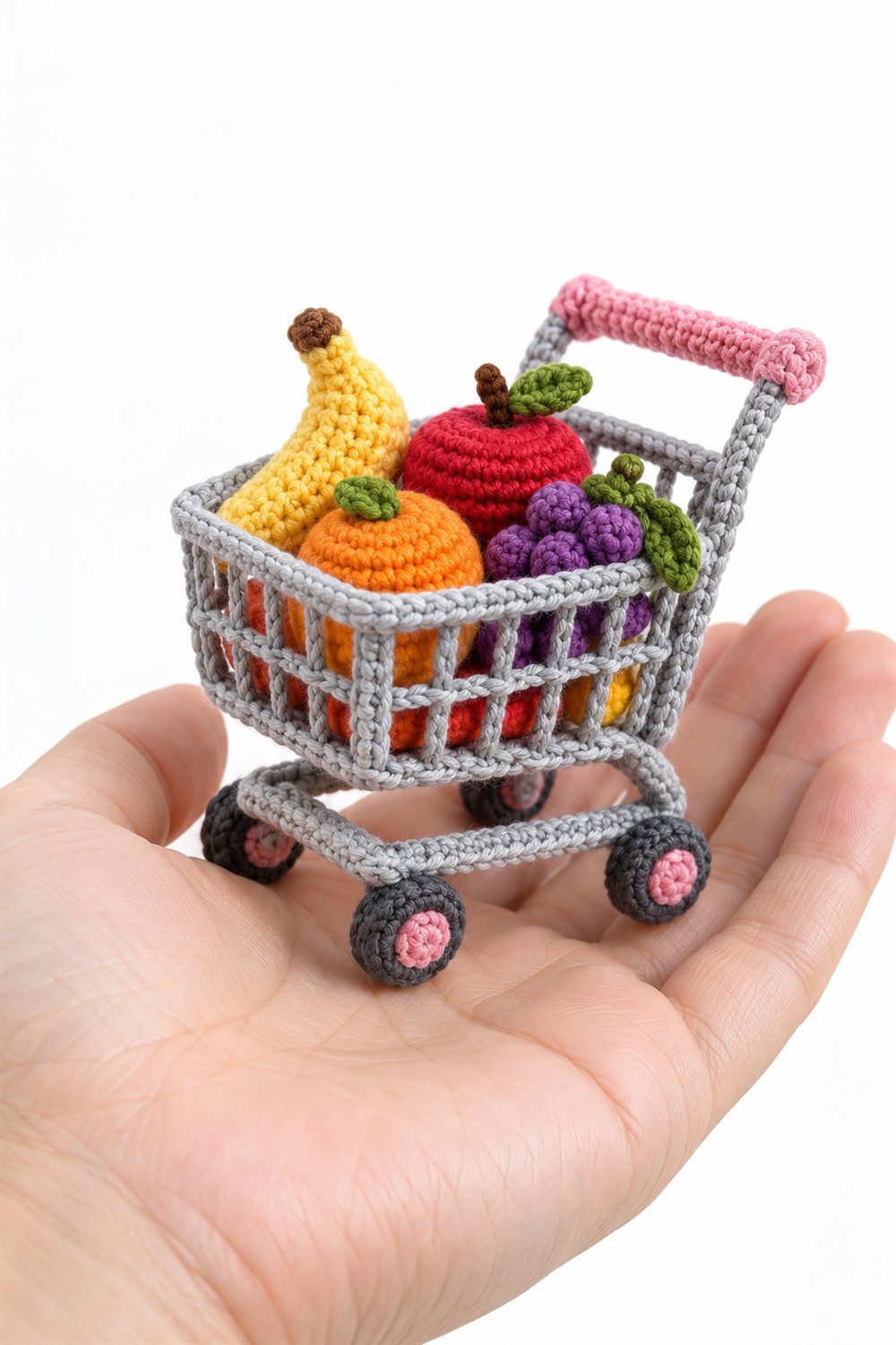 Miniature Grocery Cart With Yarn Fruit - PDF Pattern