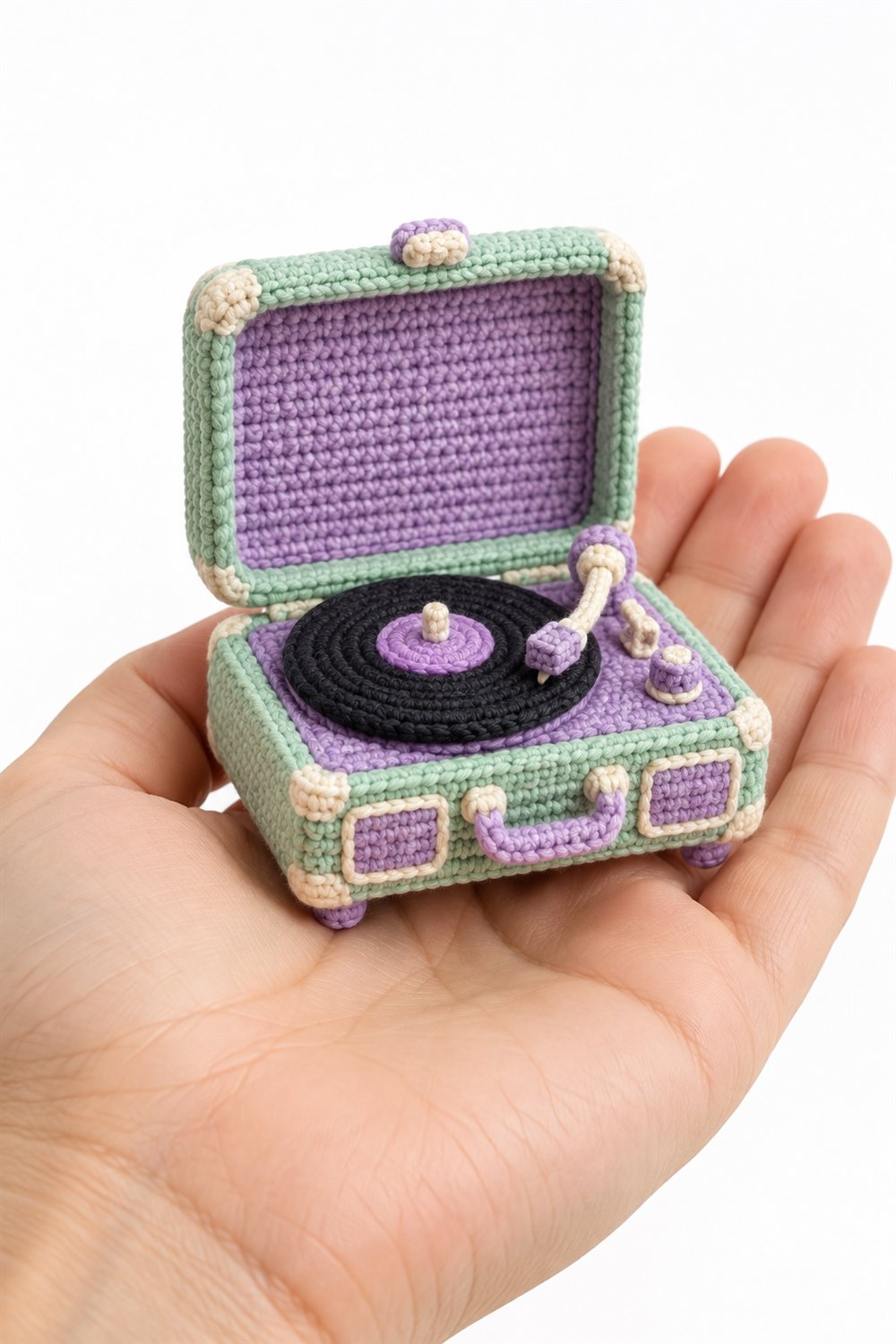 DIY Mint And Lilac Suitcase Record Player - Crochet Tutorial