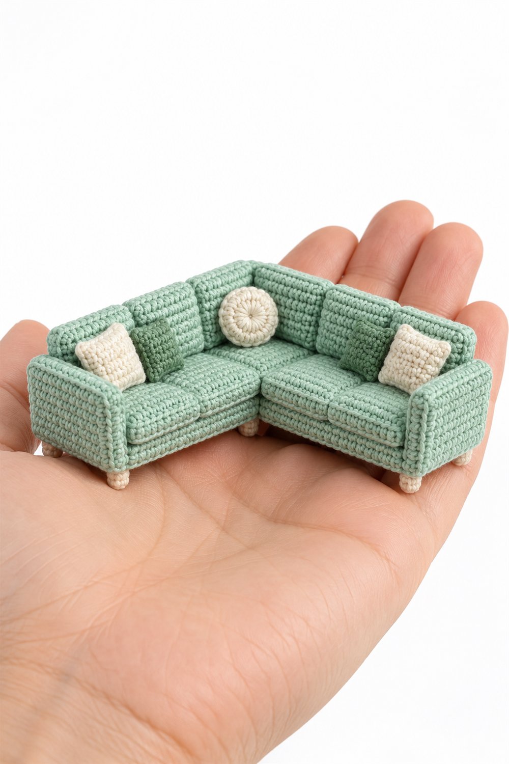 Mint Corner Sofa With Little Cushions - Easy Crochet