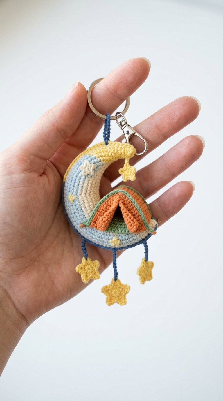 DIY Moon Camping Crochet Keychain - Crochet Tutorial