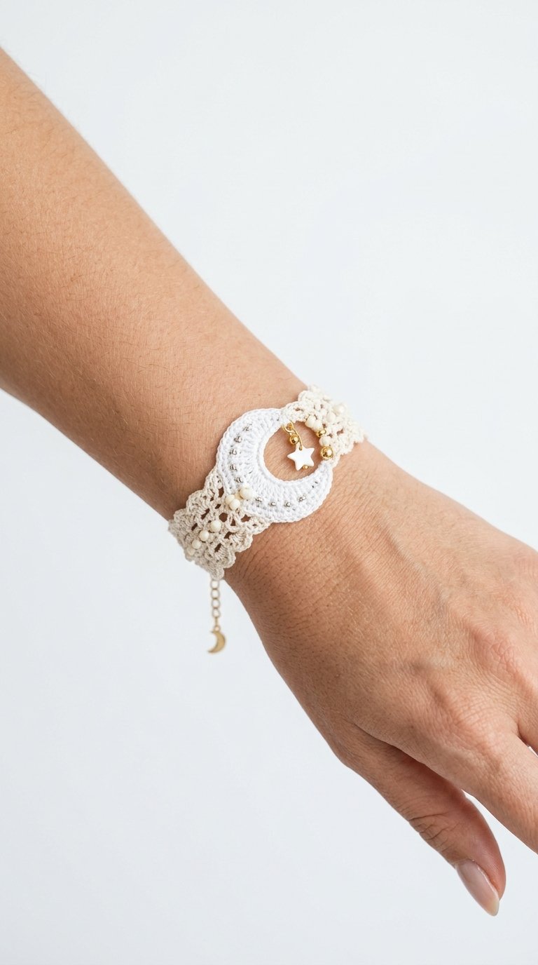 Moon Crochet Bracelet On Wrist - Easy Crochet