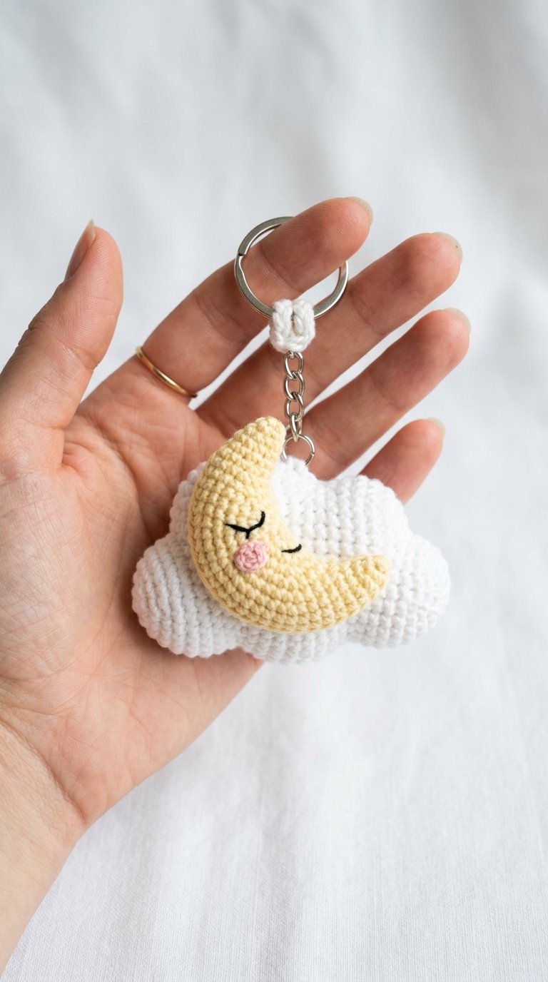 Crochet Moon Sleeping On Cloud Keychain - Pattern