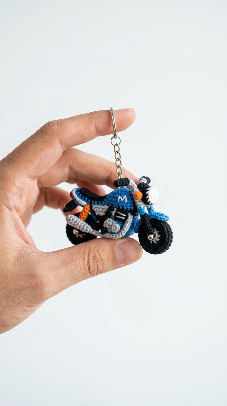 Motorcycle Crochet Keychain In Hand - Amigurumi Pattern