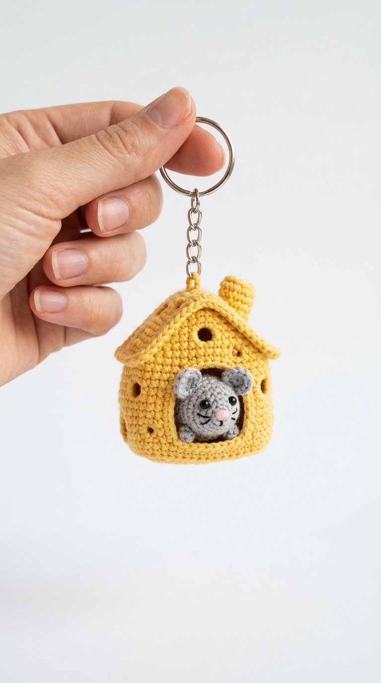 Mouse Inside Cheese Crochet Keyc - Handmade Pattern