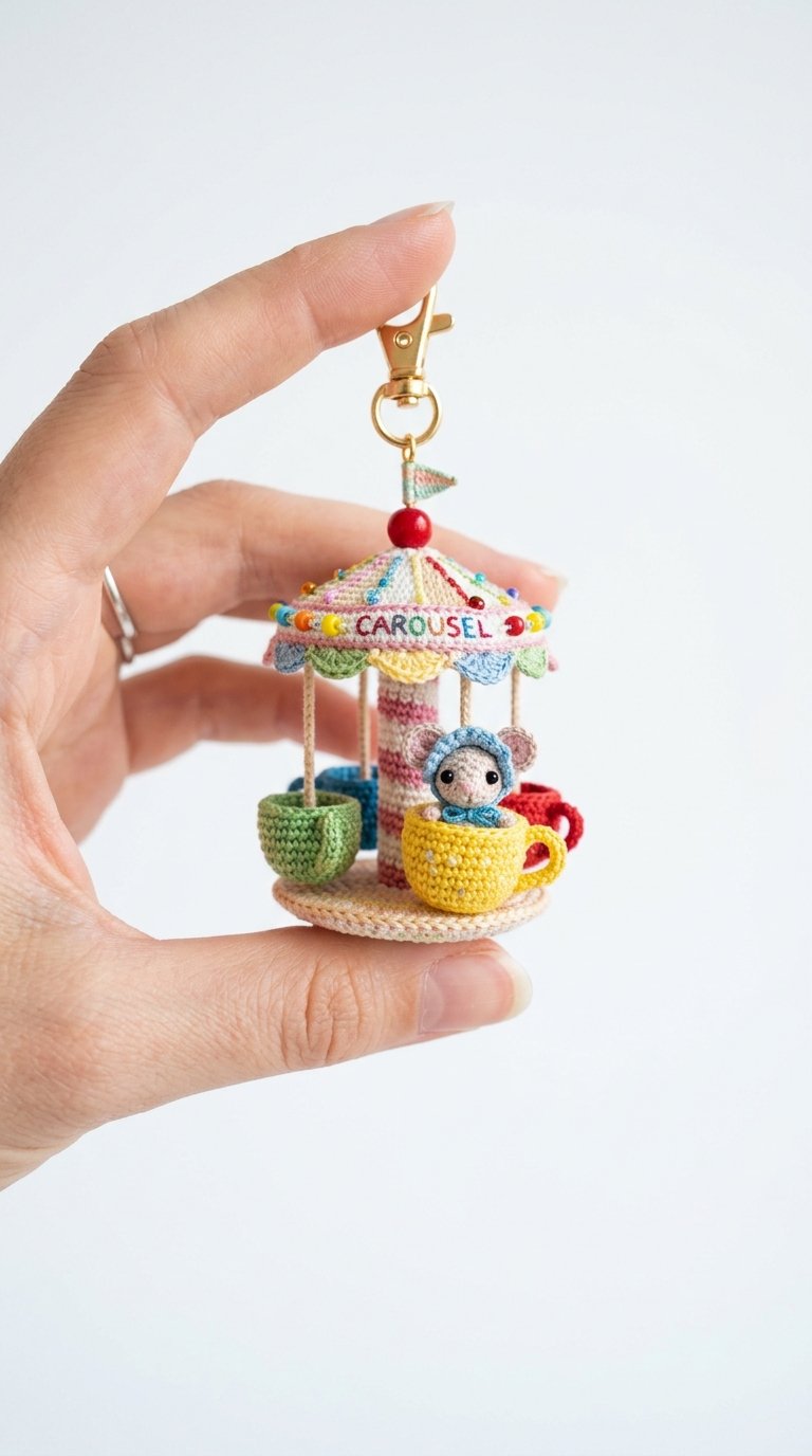 Mouse Inside Teacup Carousel Key - Easy Crochet