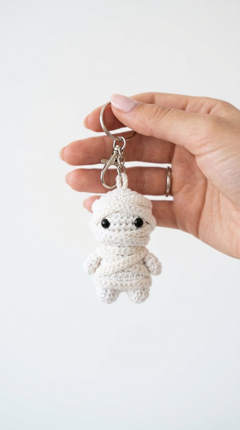 Mummy Crochet Keychain In Hand - PDF Pattern