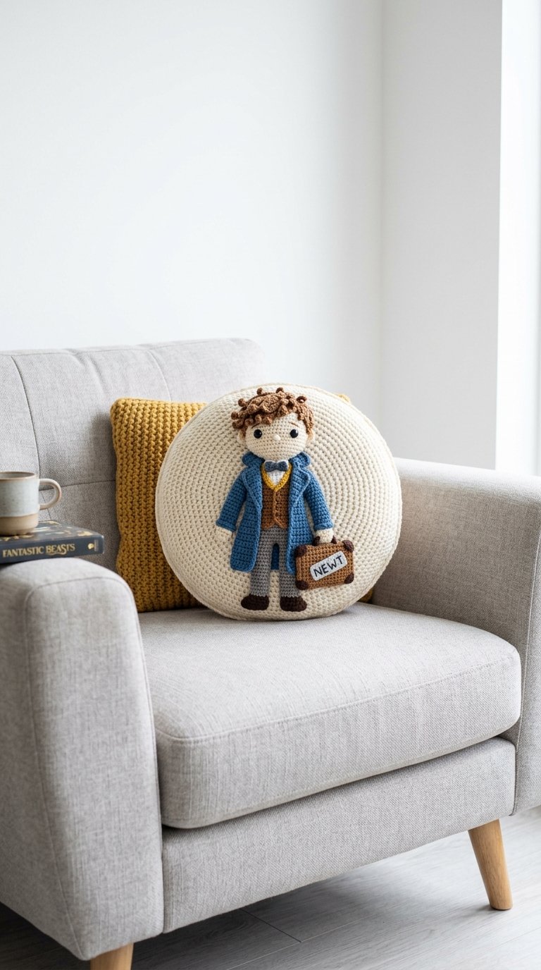 DIY Newt Crochet Pillow On Sofa - Crochet Tutorial