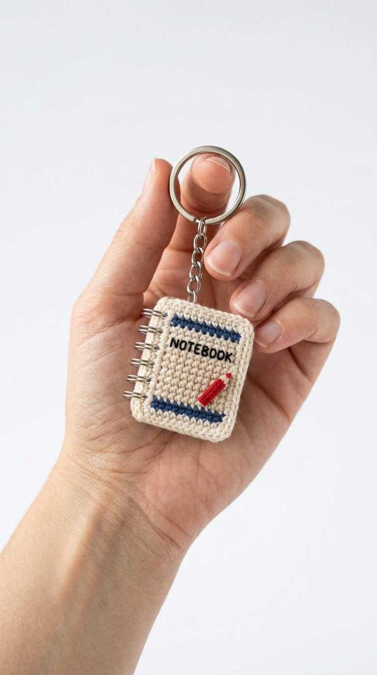 Notebook Crochet Keychain In Hand - Amigurumi Pattern