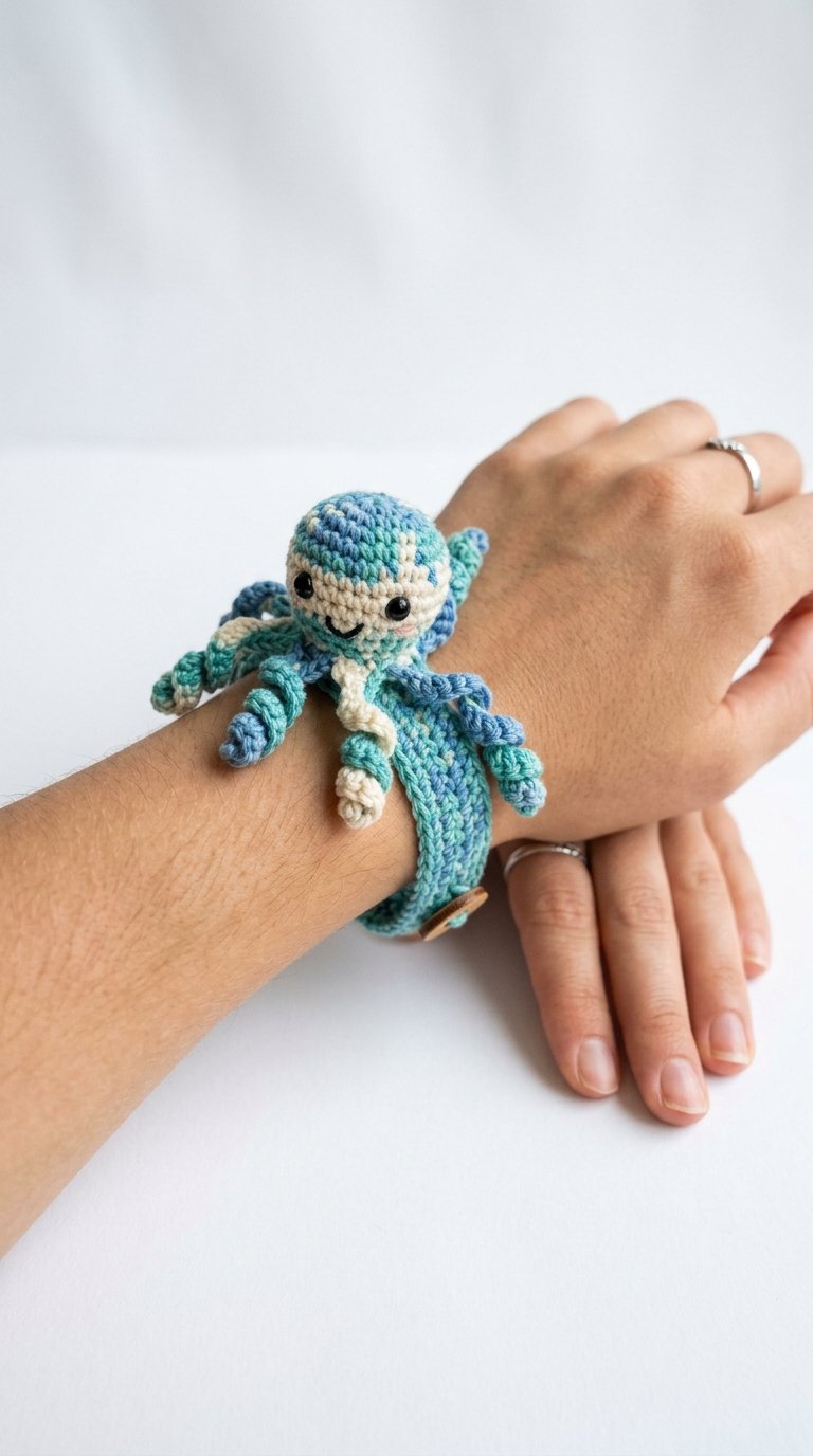 Octopus Crochet Bracelet On Wrist - Handmade Pattern