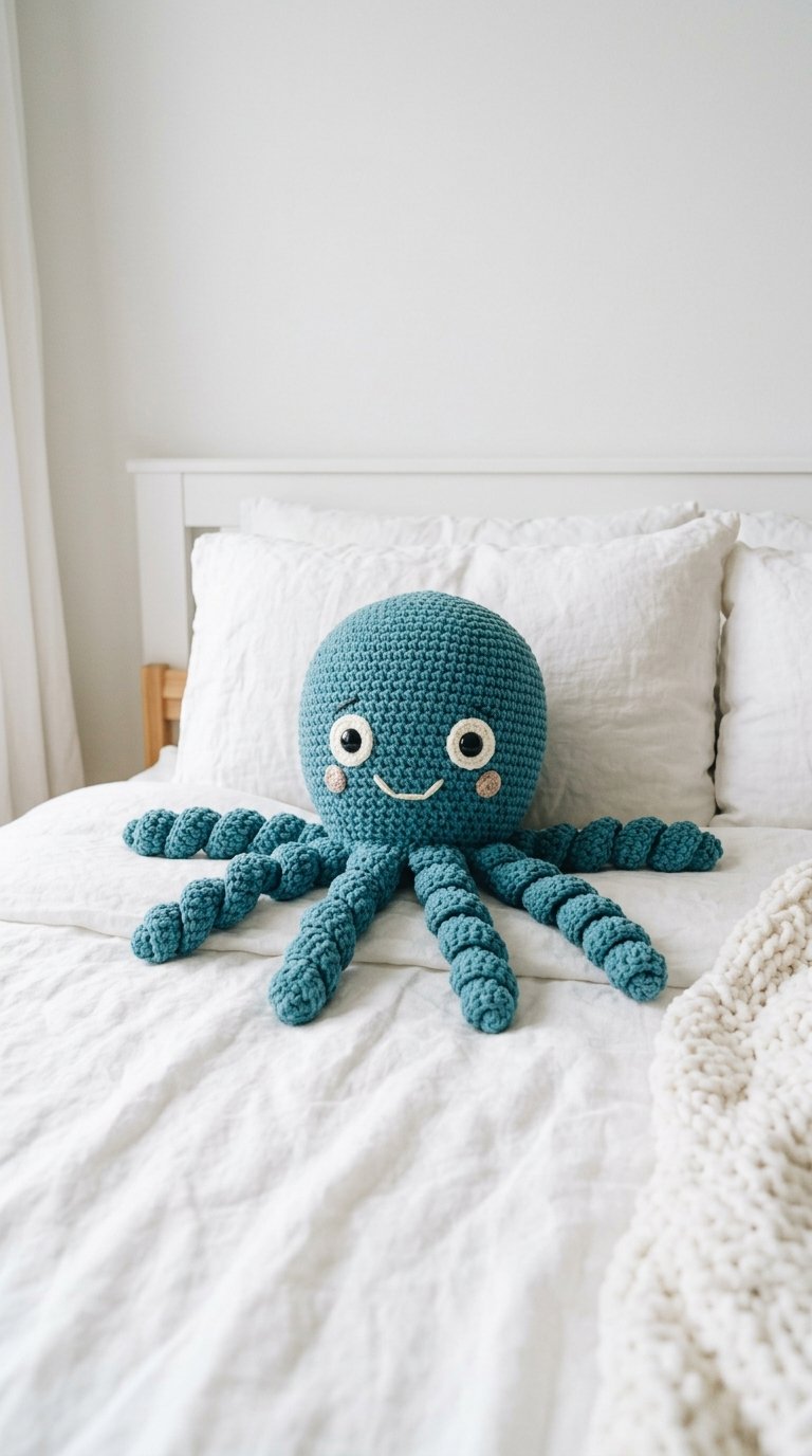 Octopus Crochet Pillow On Bed Crochet Guide