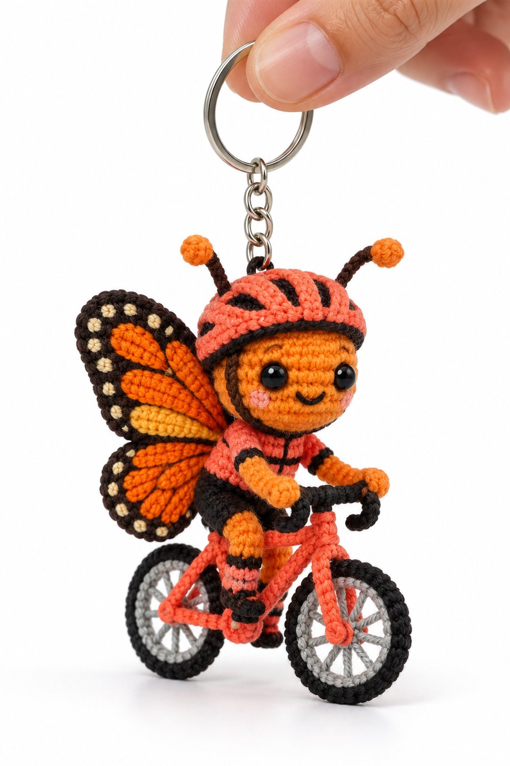Orange Butterfly Cyclist With Helmet On Coral Bike - Step by Step