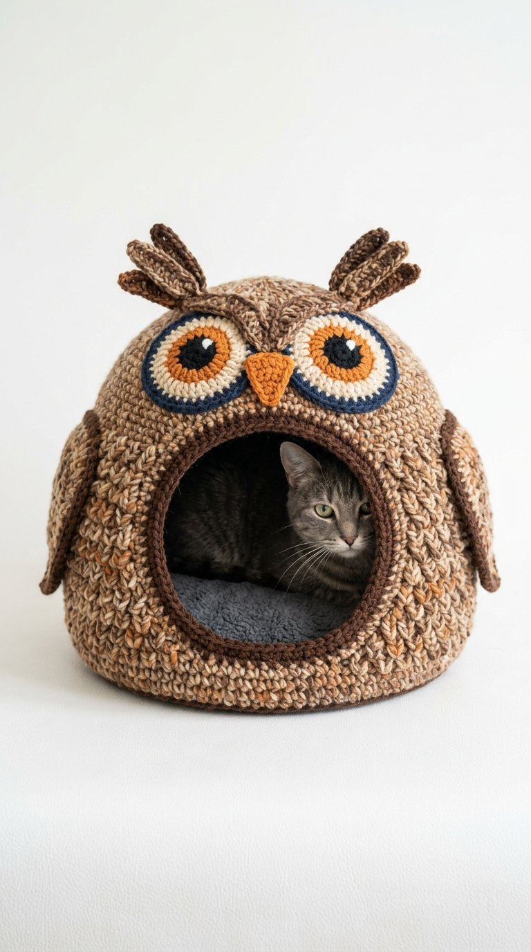 Owl Crochet Cat House - Step by Step