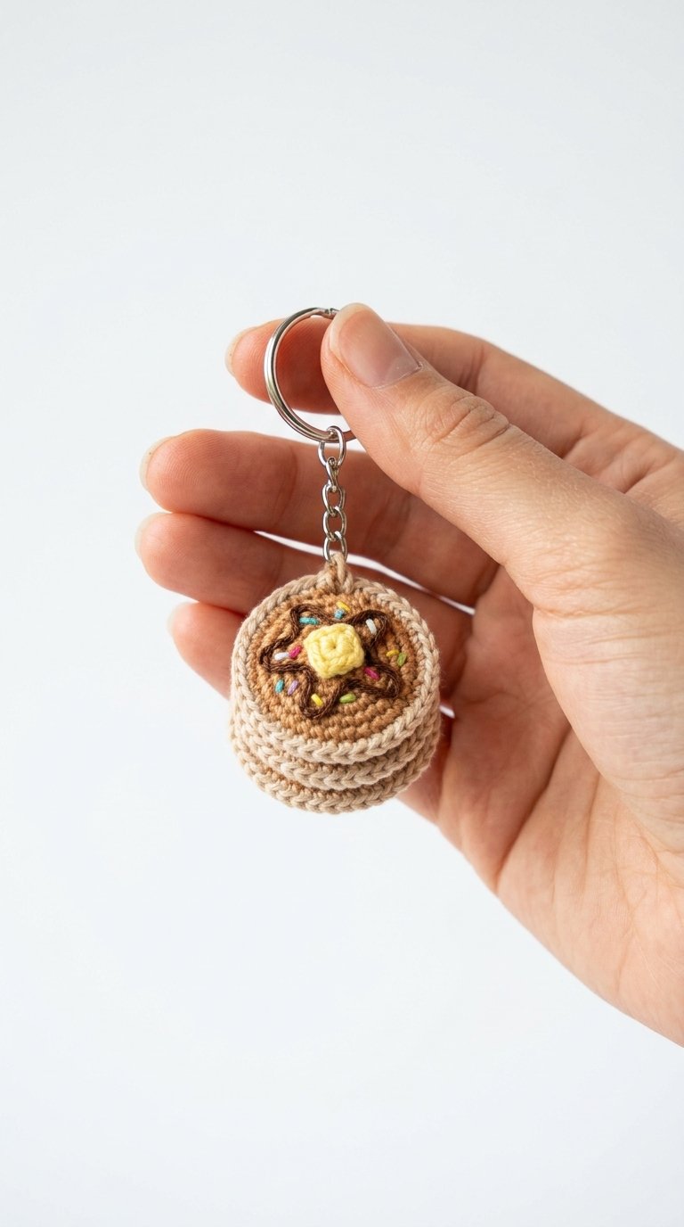 Pancake Crochet Keychain In Hand - Easy Crochet