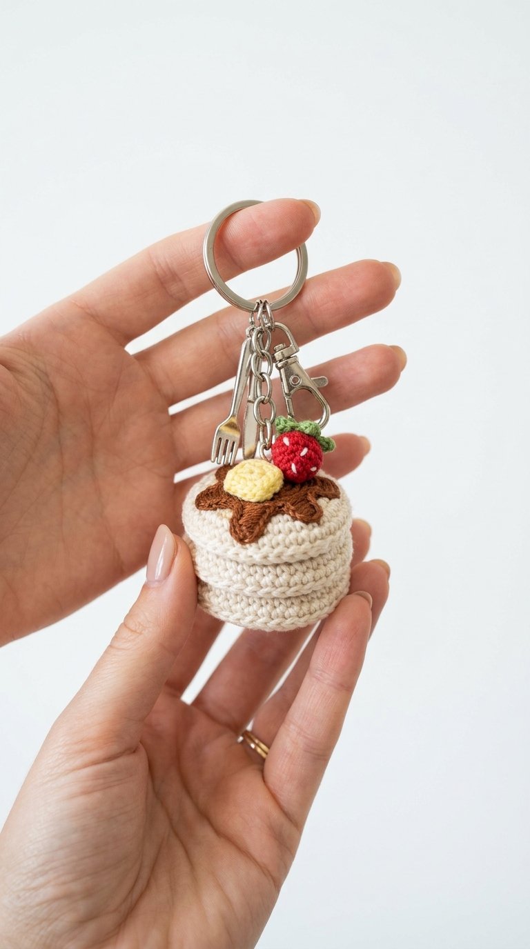 Pancake Crochet Keychain In Hand - Easy Crochet