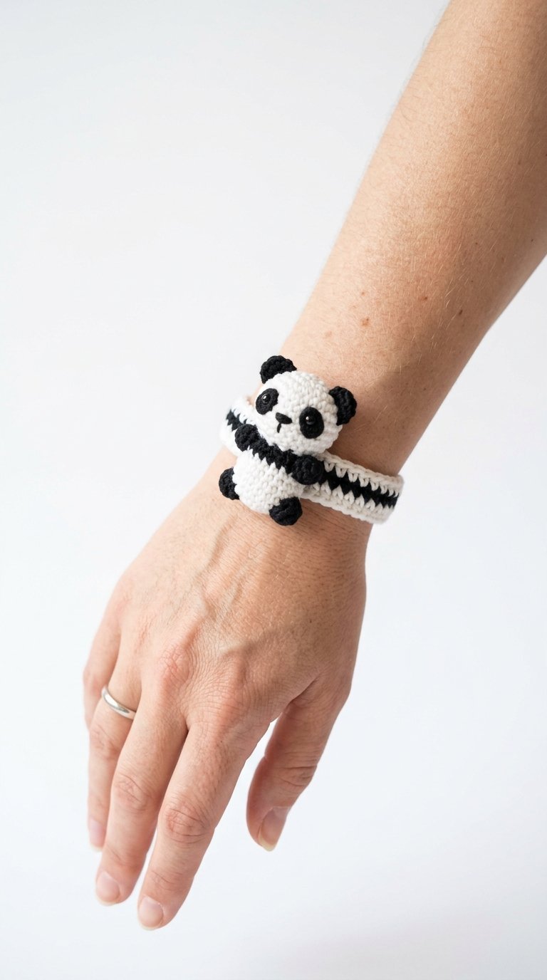 How to Crochet Panda Crochet Bracelet On Wrist
