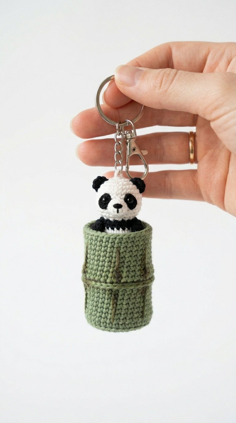 Panda Crochet Keychain In Hand - Step by Step